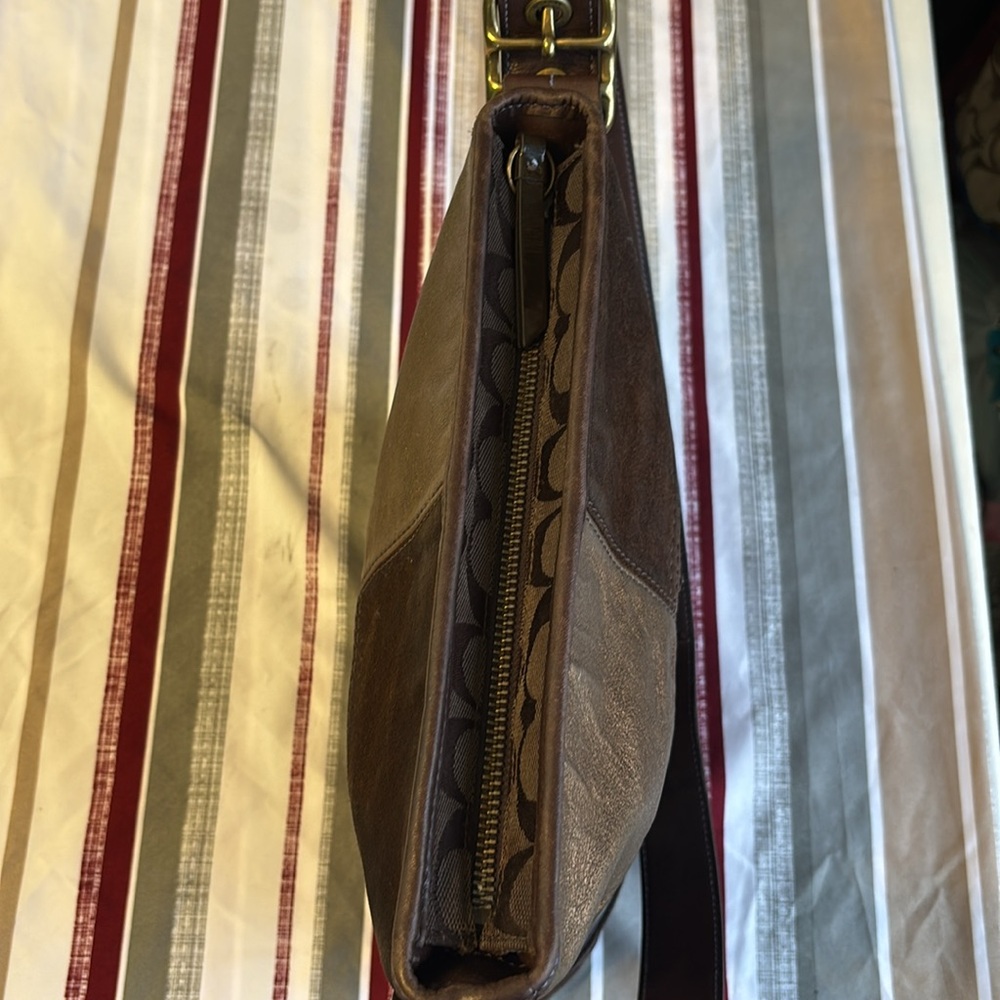 COACH Leather Suede Patchwork Brown Duffel Crossbody Bag - Picture 13 of 16